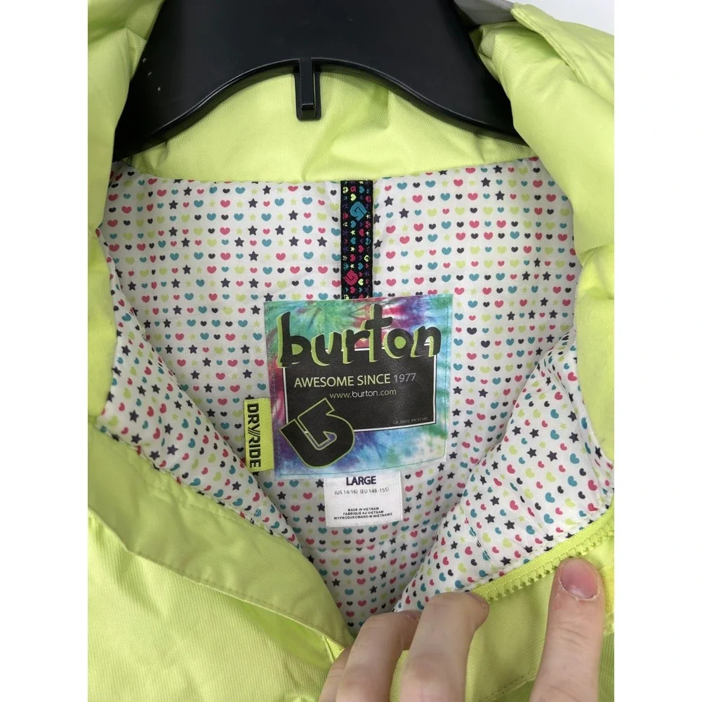 Burton Snowboard Ski Snow Winter Insulated Jacket Girls Large 14/16‎ Neon Hooded